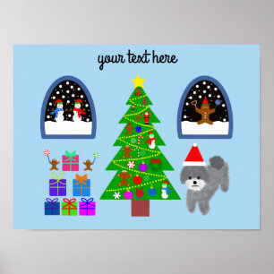 Grey Poodle Christmas #4 Poster