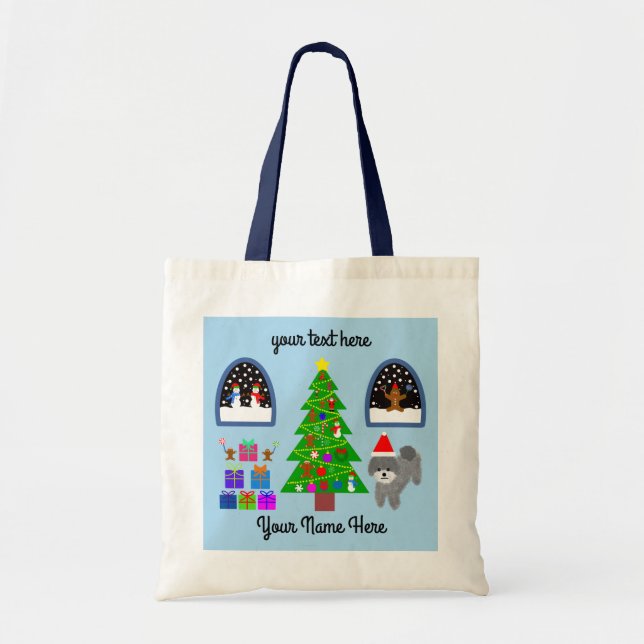 Grey Poodle Christmas #4 Tote Bag (Front)