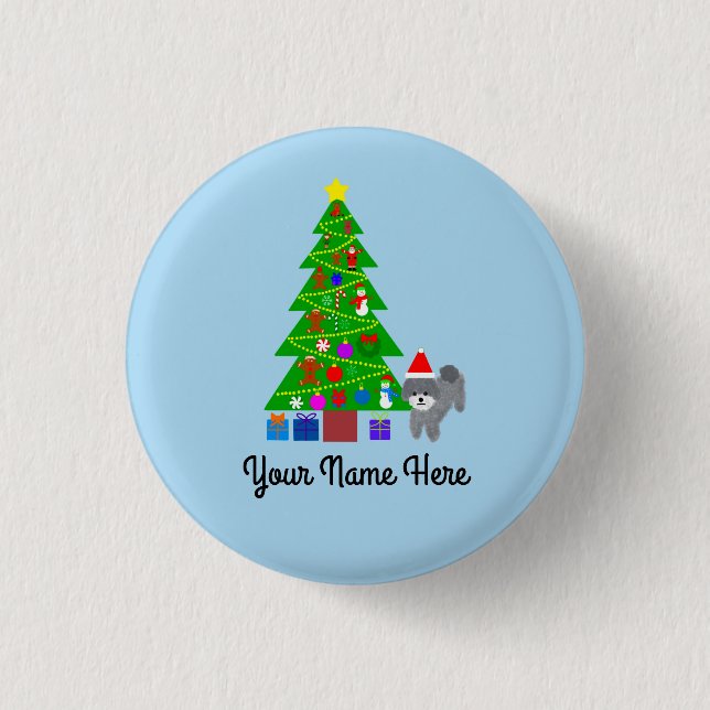 Grey Poodle Christmas #5 Button (Front)