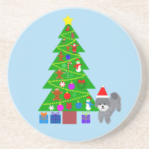 Grey Poodle Christmas #5 Coaster