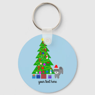 Grey Poodle Christmas #5 Keychain 