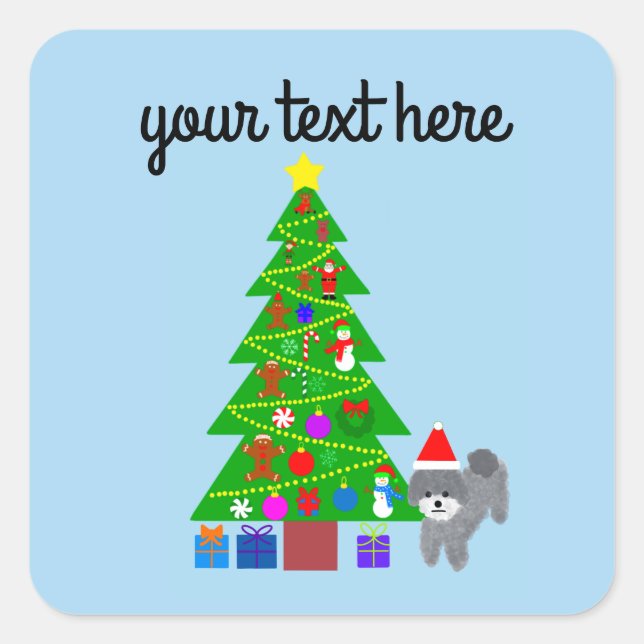 Grey Poodle Christmas #5 Stickers (Front)