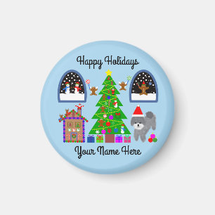 Grey Poodle Christmas #6 Round Magnet