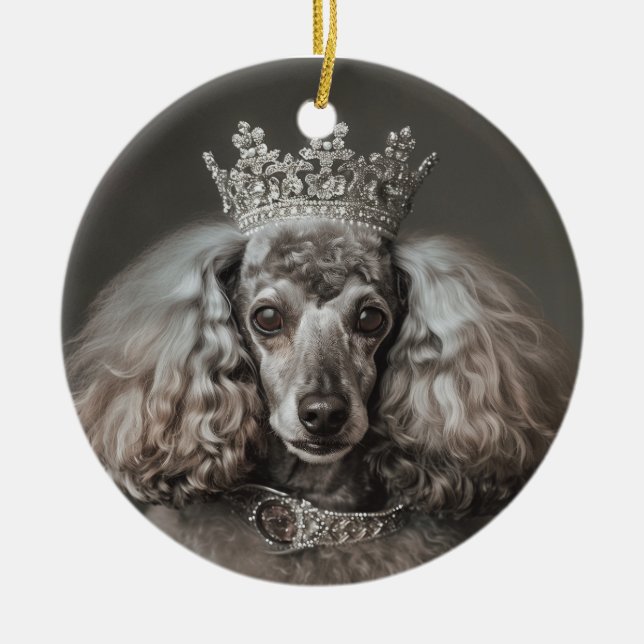 Grey Poodle Dressed as a Princess Ceramic Ornament (Front)