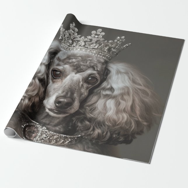 Grey Poodle Dressed as a Princess Wrapping Paper (Unrolled)