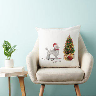 Grey Poodle Funny Christmas Dog with Tree Cushion