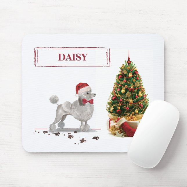 Grey Poodle Funny Christmas Dog with Tree Mouse Pad (With Mouse)
