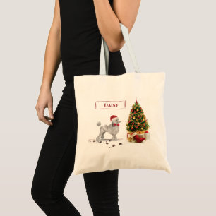 Grey Poodle Funny Christmas Dog with Tree Tote Bag
