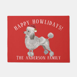 Grey Poodle Happy Howlidays Christmas Doormat