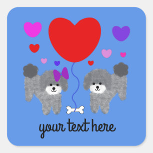 Grey Poodle Valentine #1-3 Stickers