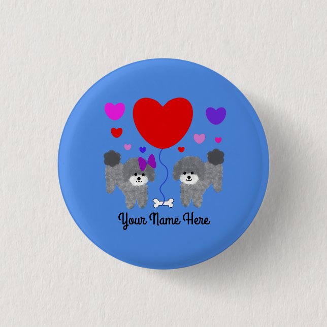 Grey Poodle Valentine #1 Button (Front)