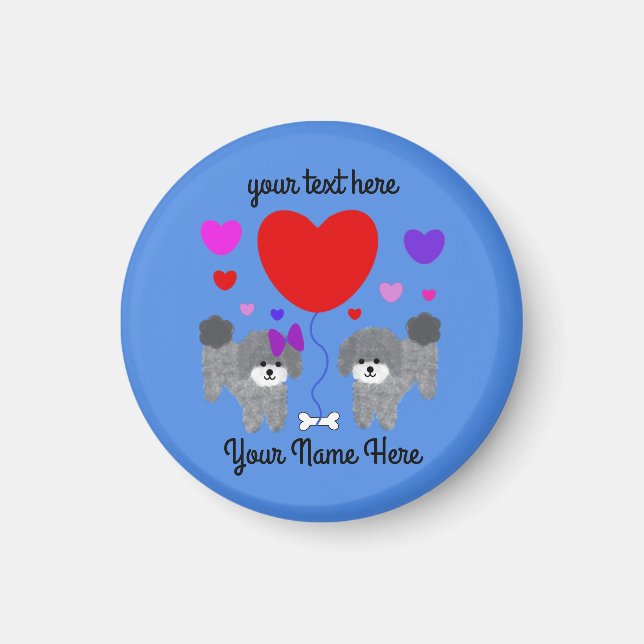 Grey Poodle Valentine #1 Round Magnet (Front)