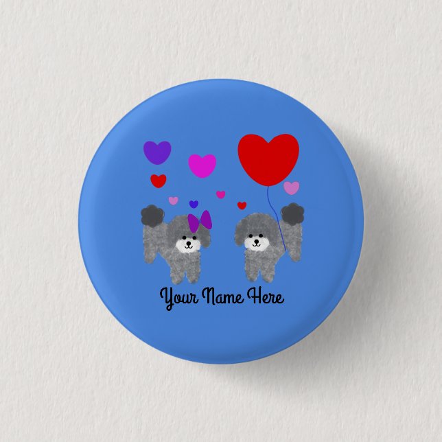 Grey Poodle Valentine #2 Button (Front)