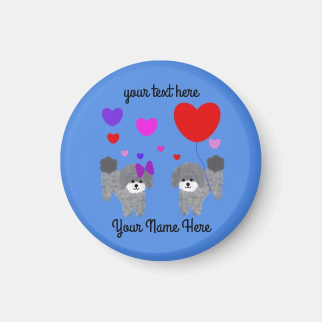 Grey Poodle Valentine #2 Round Magnet (Front)