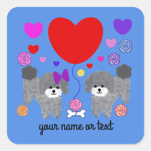 Grey Poodle Valentine #3-3 Stickers