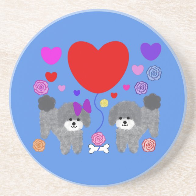 Grey Poodle Valentine #3 Coaster (Front)