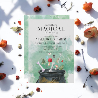Grey Potions & Spells Witches Cauldron Halloween Invitation