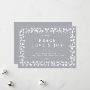 Grey Printed Holly + Berries Border Flat Non Photo Holiday Card