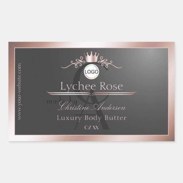 Grey Product Label Rose Gold Frame Logo Monogram (Front)