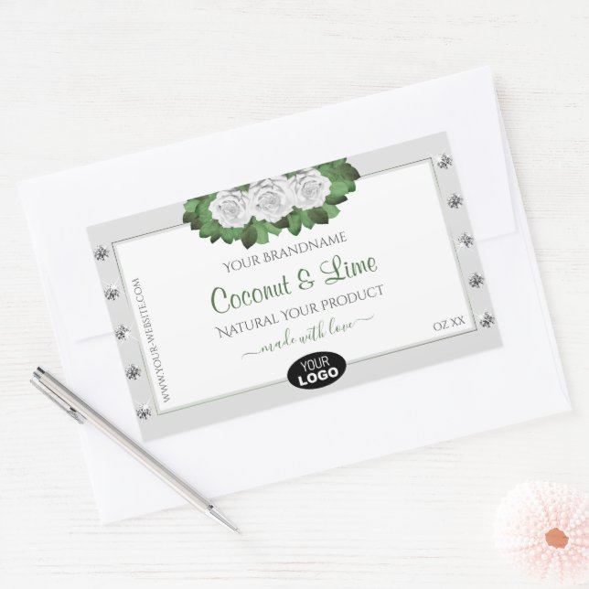 Grey Product Labels Green White Roses Jewels Logo (Envelope)
