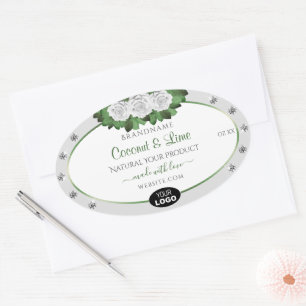 Grey Product Labels Green White Roses Jewels Logo