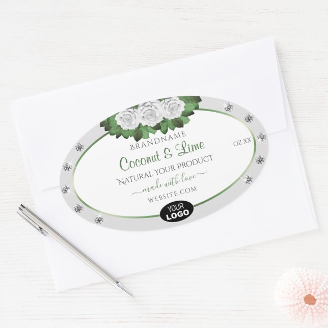Grey Product Labels Green White Roses Jewels Logo (Envelope)