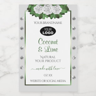 Grey Product Labels Green White Roses Jewels Logo