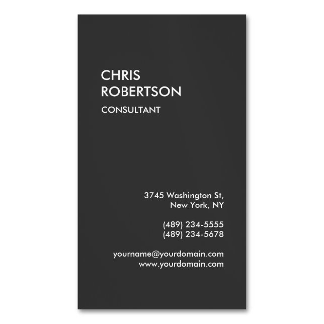 Grey Professional Company Work Minimalist Magnetic Business Card (Front Vertical)