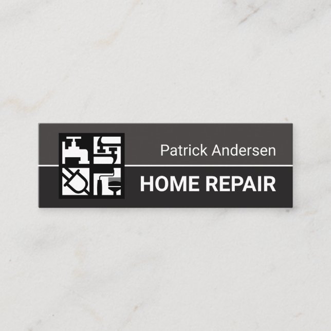Grey Professional Construction Tools Motif Mini Business Card (Front)