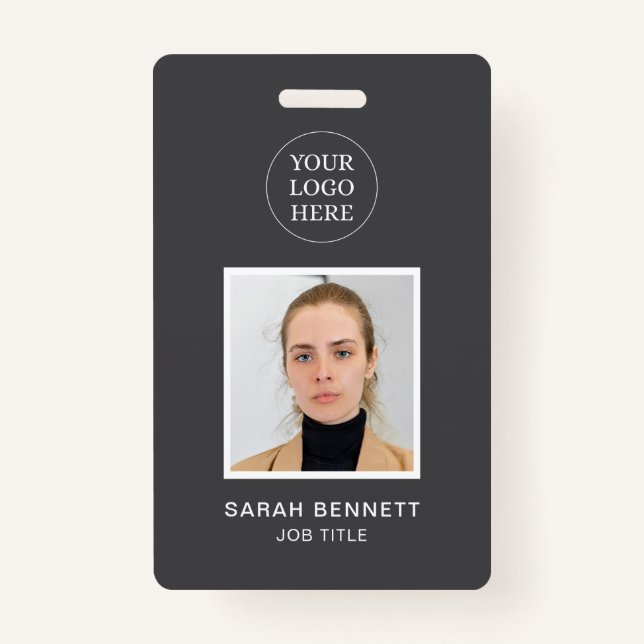 Grey Professional Employee Office Photo ID Company ID Badge (Front)