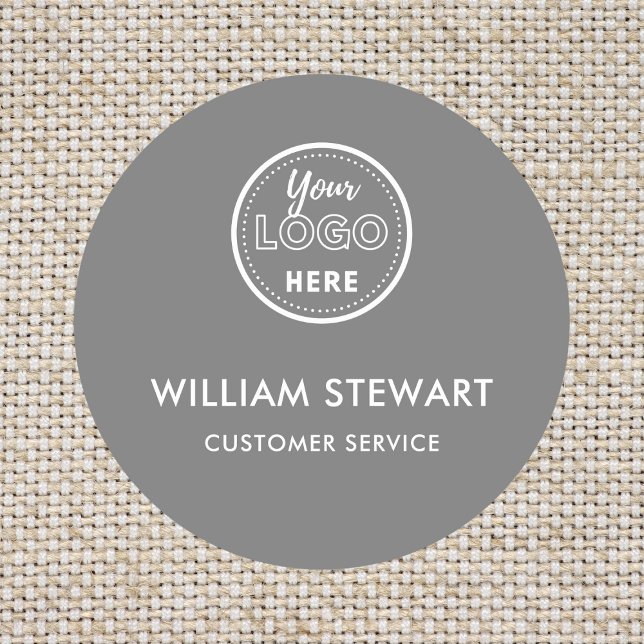 Grey Professional Logo Round Employee Staff Name Tag (Creator Uploaded)