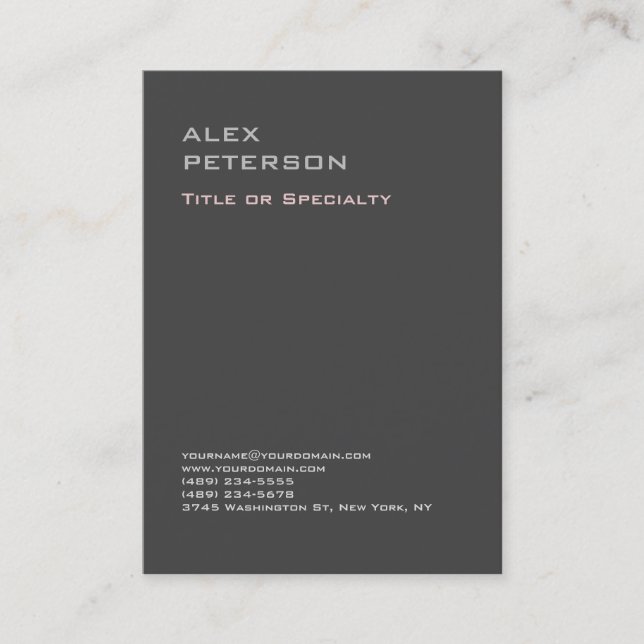 Grey Professional Minimalist Modern Plain Bold Business Card (Front)