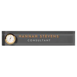 Grey Professional Modern Minimalist Plain Nameplate