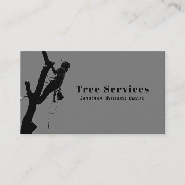 Grey Professional Tree Trimming Service Business Card (Front)