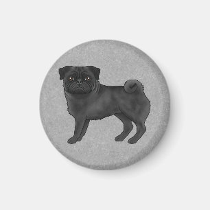 Grey Pug Dog Canine Cute Cartoon Illustration Blue Magnet