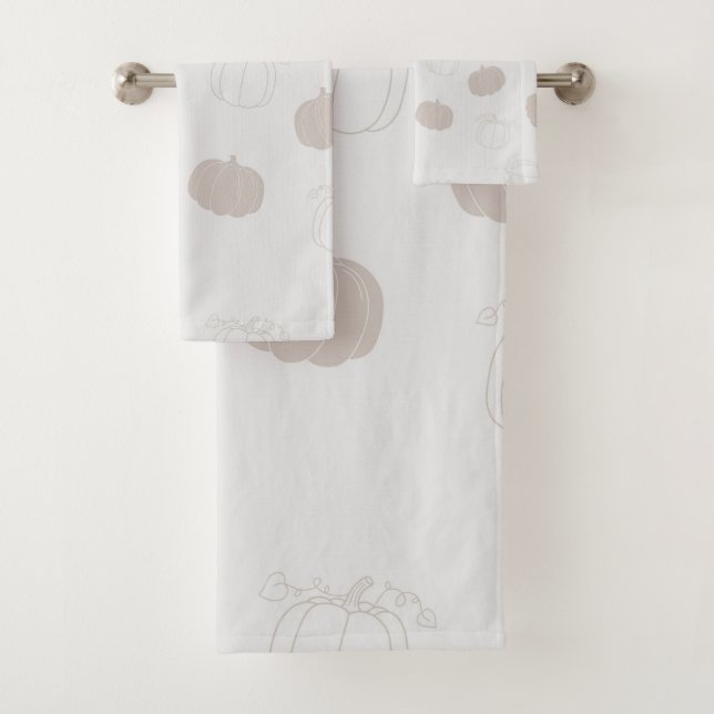Grey Pumpkin Autumn Fall Season Pattern Bath Towel Set (Insitu)