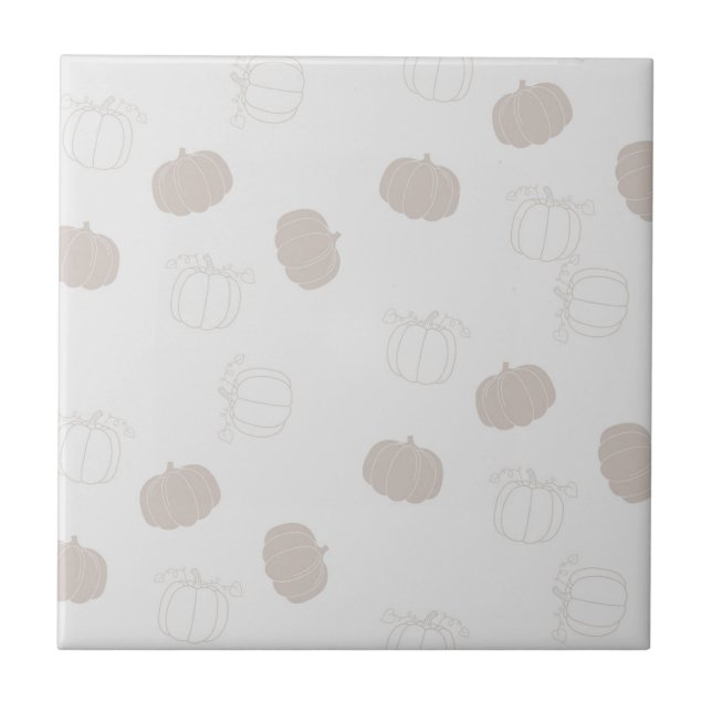 Grey Pumpkin Autumn Fall Season Pattern Ceramic Tile (Front)