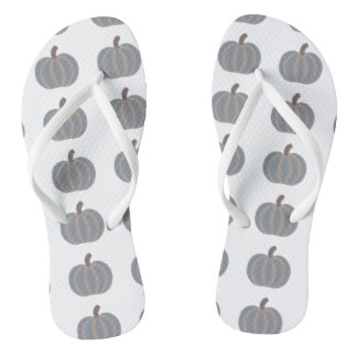 Grey Pumpkins Orange Trim Autumn FlipFlops