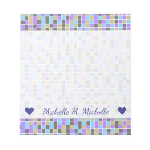 Grey, Purple, Beige, Blue Squares/Tiles Pattern Notepad