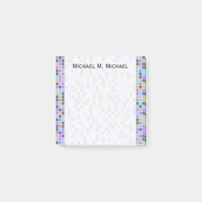 Grey, Purple, Beige, Blue Squares/Tiles Pattern Post-it Notes (Front)