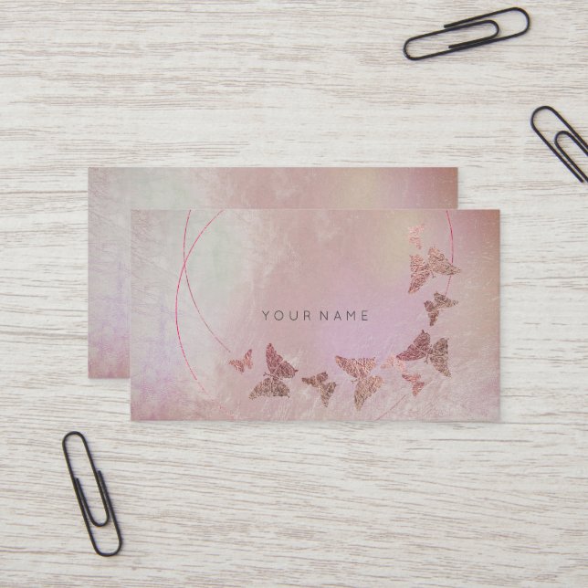 Grey Purple Blush Ballet Pink Butterfly Metallic Business Card (Front/Back In Situ)
