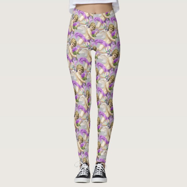 Grey Purple Cherubs Leggings (Front)