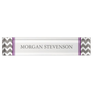 Grey Purple Chevron Desk Nameplate