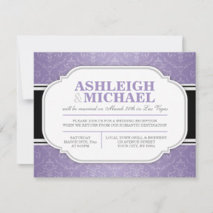 Grey & Purple Damask Wedding Reception ONLY RSVP Card