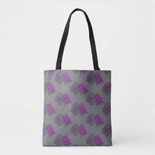 Grey Purple Floral Pattern Tote Bag
