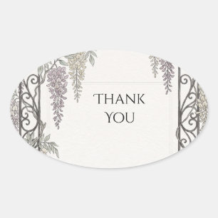 Grey Purple Floral Wedding Thank You Oval Sticker