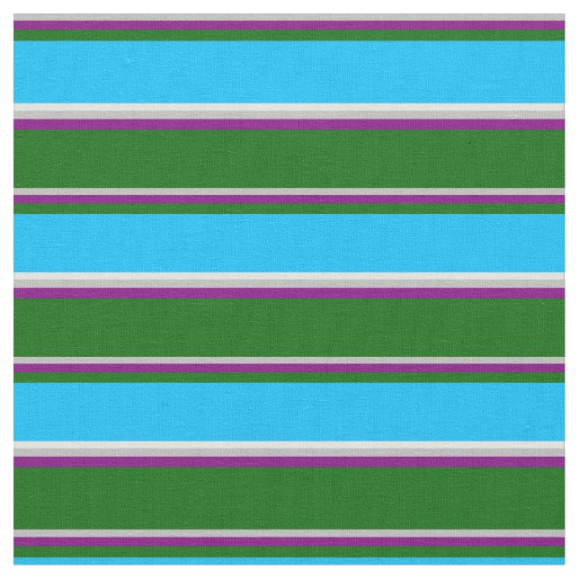 Grey, Purple, Green, Deep Sky Blue & Light Cyan Fabric (Close Up)