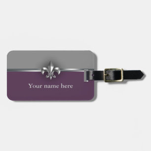 Grey Purple Silver Fleur de Lis Luggage Tag