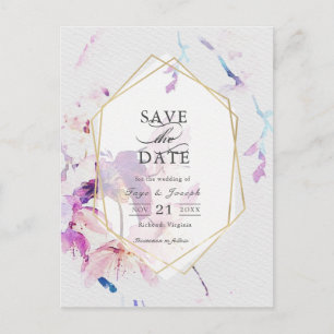 Grey & Purple Watercolor Floral Save the Date Announcement Postcard
