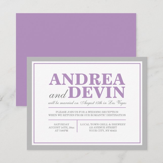 Grey & Purple Wedding Reception ONLY Invitations (Front/Back)